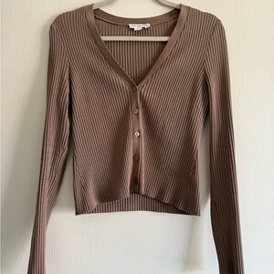 Good American Taupe Ribbed Knit Cardigan